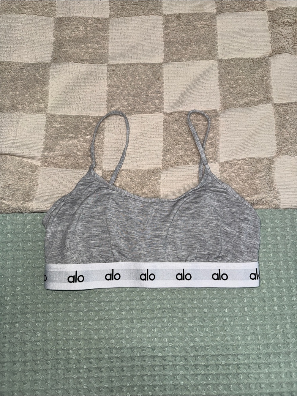 ALO Yoga Grey Marled Bralette with White Logo Band